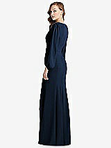 Alt View 3 Thumbnail - Midnight Navy Long Puff Sleeve V-Neck Trumpet Gown