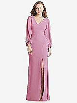 Alt View 1 Thumbnail - Powder Pink Long Puff Sleeve V-Neck Trumpet Gown
