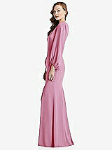 Alt View 2 Thumbnail - Powder Pink Long Puff Sleeve V-Neck Trumpet Gown