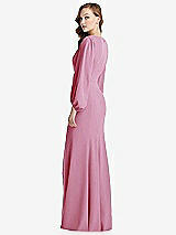 Alt View 3 Thumbnail - Powder Pink Long Puff Sleeve V-Neck Trumpet Gown