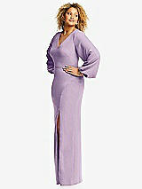 Side View Thumbnail - Pale Purple Long Puff Sleeve V-Neck Trumpet Gown