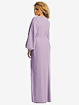 Rear View Thumbnail - Pale Purple Long Puff Sleeve V-Neck Trumpet Gown
