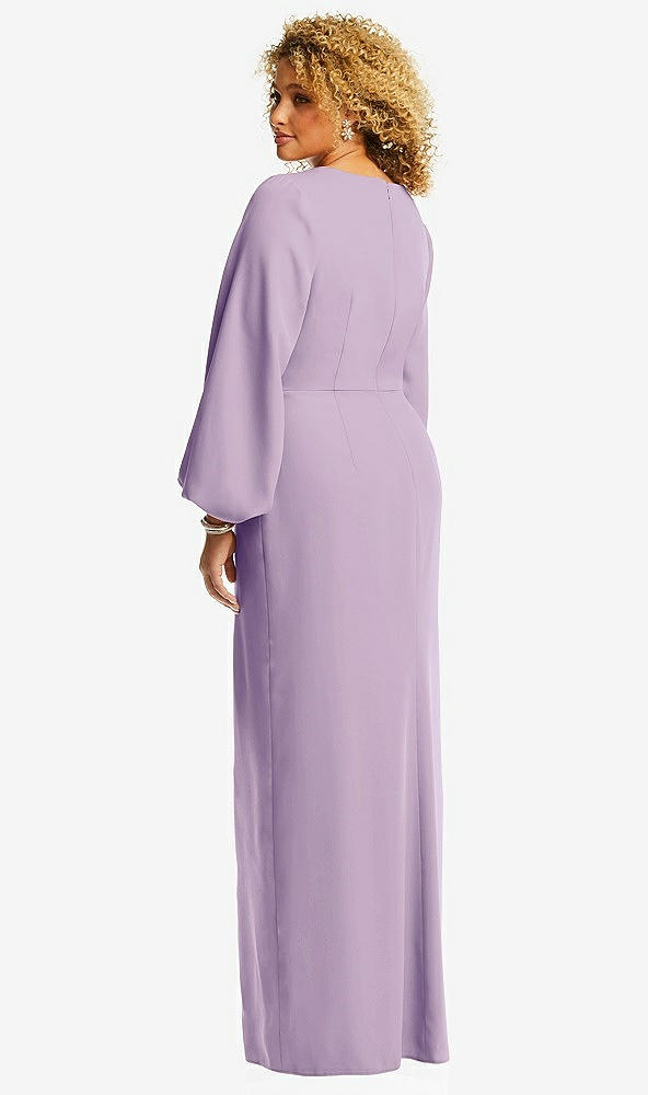 Back View - Pale Purple Long Puff Sleeve V-Neck Trumpet Gown