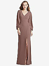 Alt View 1 Thumbnail - Sienna Long Puff Sleeve V-Neck Trumpet Gown