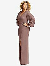 Side View Thumbnail - Sienna Long Puff Sleeve V-Neck Trumpet Gown