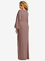 Rear View Thumbnail - Sienna Long Puff Sleeve V-Neck Trumpet Gown