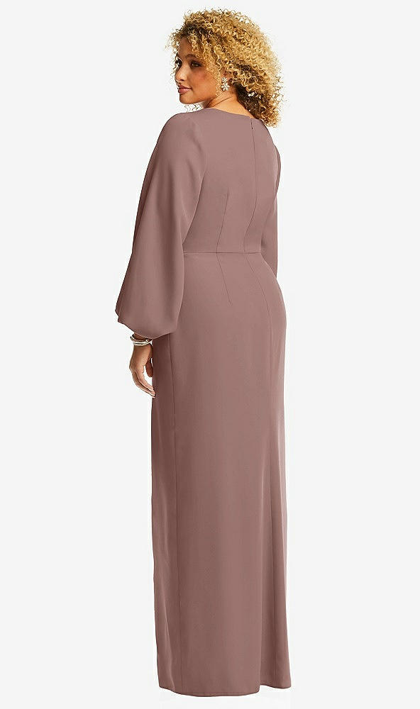 Back View - Sienna Long Puff Sleeve V-Neck Trumpet Gown