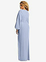 Rear View Thumbnail - Sky Blue Long Puff Sleeve V-Neck Trumpet Gown