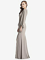 Alt View 2 Thumbnail - Taupe Long Puff Sleeve V-Neck Trumpet Gown