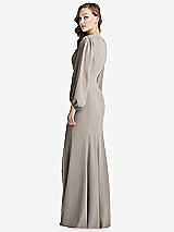 Alt View 3 Thumbnail - Taupe Long Puff Sleeve V-Neck Trumpet Gown
