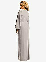 Rear View Thumbnail - Taupe Long Puff Sleeve V-Neck Trumpet Gown