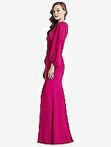 Alt View 2 Thumbnail - Think Pink Long Puff Sleeve V-Neck Trumpet Gown