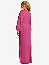 Rear View Thumbnail - Tea Rose Long Puff Sleeve V-Neck Trumpet Gown