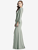 Alt View 2 Thumbnail - Willow Green Long Puff Sleeve V-Neck Trumpet Gown