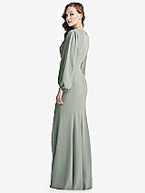 Alt View 3 Thumbnail - Willow Green Long Puff Sleeve V-Neck Trumpet Gown