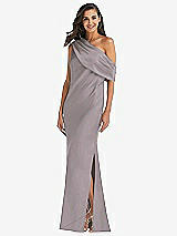 Front View Thumbnail - Cashmere Gray Draped One-Shoulder Convertible Maxi Slip Dress