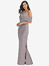 Side View Thumbnail - Cashmere Gray Draped One-Shoulder Convertible Maxi Slip Dress