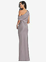 Rear View Thumbnail - Cashmere Gray Draped One-Shoulder Convertible Maxi Slip Dress