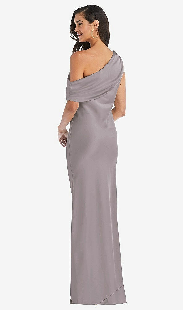Back View - Cashmere Gray Draped One-Shoulder Convertible Maxi Slip Dress
