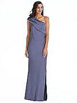 Alt View 1 Thumbnail - French Blue Draped One-Shoulder Convertible Maxi Slip Dress