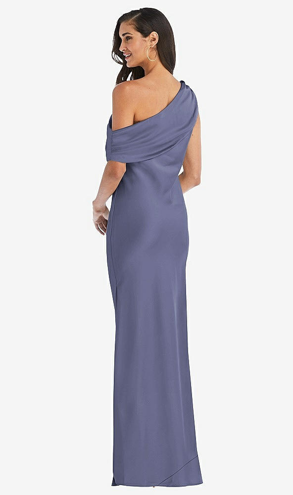 Back View - French Blue Draped One-Shoulder Convertible Maxi Slip Dress
