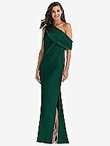 Front View Thumbnail - Hunter Green Draped One-Shoulder Convertible Maxi Slip Dress