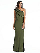 Alt View 1 Thumbnail - Olive Green Draped One-Shoulder Convertible Maxi Slip Dress