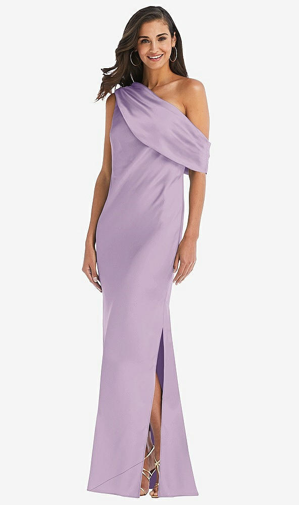 Front View - Pale Purple Draped One-Shoulder Convertible Maxi Slip Dress