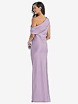 Rear View Thumbnail - Pale Purple Draped One-Shoulder Convertible Maxi Slip Dress