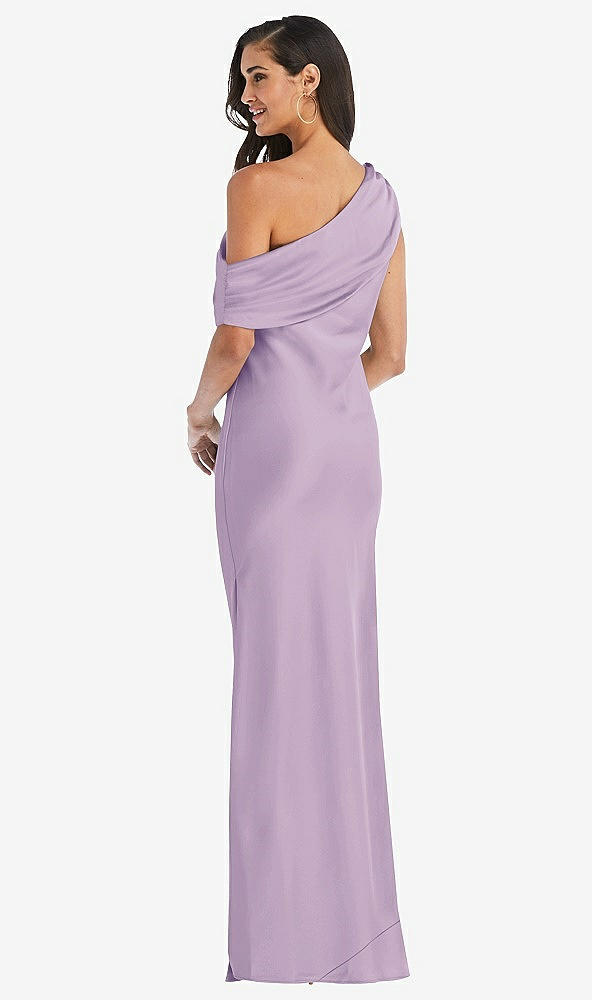 Back View - Pale Purple Draped One-Shoulder Convertible Maxi Slip Dress