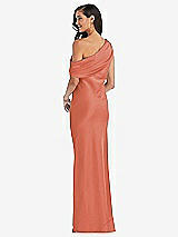 Rear View Thumbnail - Terracotta Copper Draped One-Shoulder Convertible Maxi Slip Dress