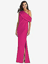 Front View Thumbnail - Think Pink Draped One-Shoulder Convertible Maxi Slip Dress