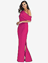 Side View Thumbnail - Think Pink Draped One-Shoulder Convertible Maxi Slip Dress