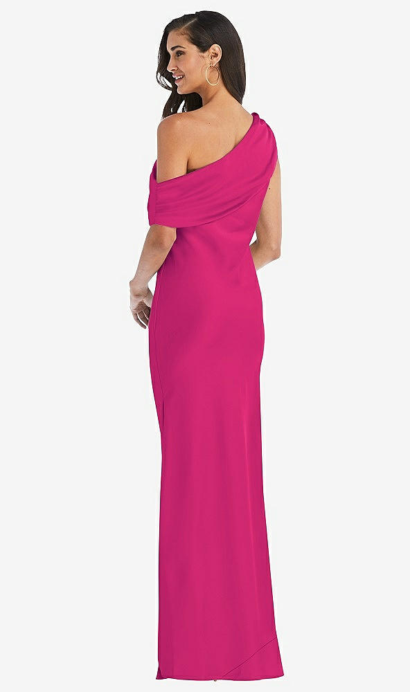 Back View - Think Pink Draped One-Shoulder Convertible Maxi Slip Dress