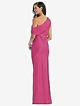 Rear View Thumbnail - Tea Rose Draped One-Shoulder Convertible Maxi Slip Dress