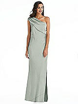 Alt View 1 Thumbnail - Willow Green Draped One-Shoulder Convertible Maxi Slip Dress