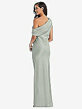 Rear View Thumbnail - Willow Green Draped One-Shoulder Convertible Maxi Slip Dress