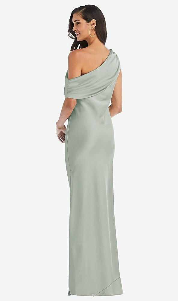 Back View - Willow Green Draped One-Shoulder Convertible Maxi Slip Dress
