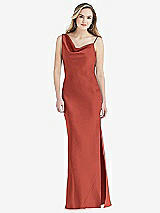Front View Thumbnail - Amber Sunset Asymmetrical One-Shoulder Cowl Maxi Slip Dress