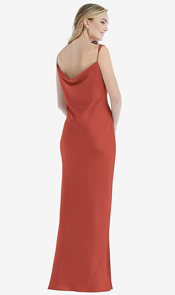 Back View - Amber Sunset Asymmetrical One-Shoulder Cowl Maxi Slip Dress