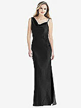 Front View Thumbnail - Black Asymmetrical One-Shoulder Cowl Maxi Slip Dress