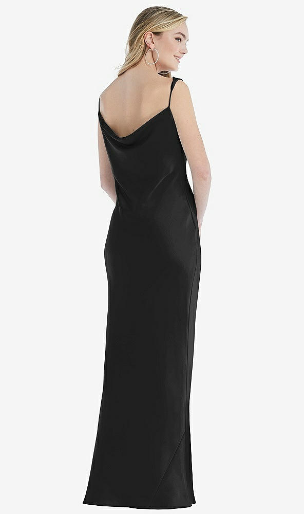 Back View - Black Asymmetrical One-Shoulder Cowl Maxi Slip Dress
