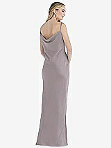 Rear View Thumbnail - Cashmere Gray Asymmetrical One-Shoulder Cowl Maxi Slip Dress