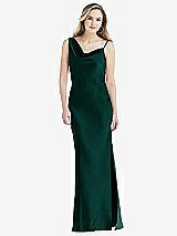 Front View Thumbnail - Evergreen Asymmetrical One-Shoulder Cowl Maxi Slip Dress