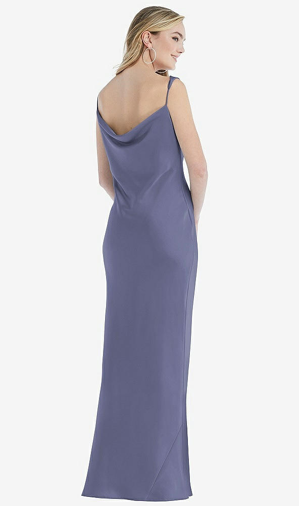 Back View - French Blue Asymmetrical One-Shoulder Cowl Maxi Slip Dress
