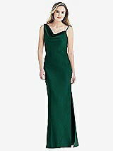 Front View Thumbnail - Hunter Green Asymmetrical One-Shoulder Cowl Maxi Slip Dress