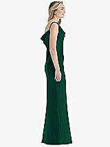 Side View Thumbnail - Hunter Green Asymmetrical One-Shoulder Cowl Maxi Slip Dress