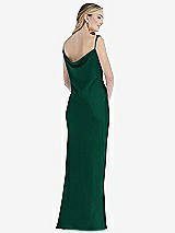 Rear View Thumbnail - Hunter Green Asymmetrical One-Shoulder Cowl Maxi Slip Dress