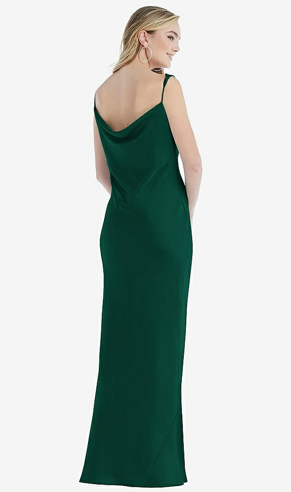 Back View - Hunter Green Asymmetrical One-Shoulder Cowl Maxi Slip Dress