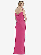 Rear View Thumbnail - Tea Rose Asymmetrical One-Shoulder Cowl Maxi Slip Dress